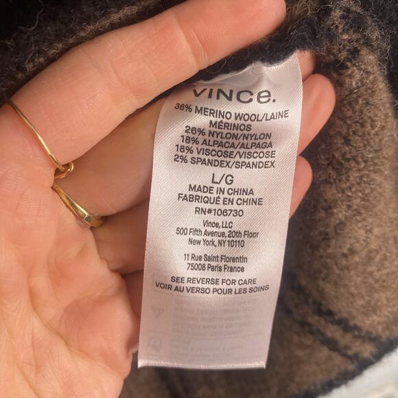 Vince Windowpane Plaid Pullover in Black/Dark Taupe Large - Picture 5 of 8